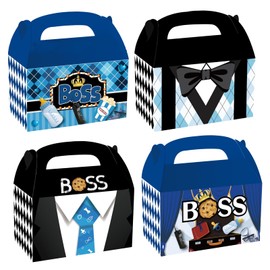 CIEOVO 24 Pack BOSS Theme Party Gift Treat Boxes, Black Blue Boy Party Goodie Candy Treat Present Recycled Boxes for Baby Boy Birthday Supplies Decoration