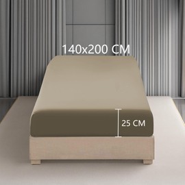 wyewye Fitted Sheet 140 x 200 x 25 cm, Microfibre Fabric, Shrinkage and No Fade, Khaki