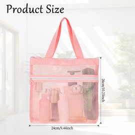 Giantree Mesh Shower Caddy Bag, Portable Small Hanging Toiletry Tote Bag with Zipper, Shower Caddy Quick Dry Mesh Tote Bag for Gym, Travel, Camp, Beach, for Sunscreen, Dorm & College Essentials(Pink)
