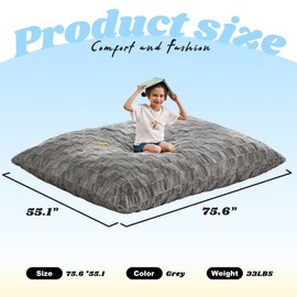 Hobestluk 3 in 1 Bean Bag Chair Giant Bean Bag Chairs for Adults with Plaid Cover Convertible Bean Bag Floor Cushion with Machine Washable Cover for Living Room (Plaid Grey)