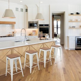 HAOBO Home Modern Industrial Metal Barstool Counter Height Stools [Set of 4] Dining Chair (24", White Wooden Seat)