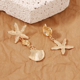 Shell Earrings for Women Starfish Earrings Gold Sea Shell Conch Dangle Earrings Seashell Earrings for Girls Beach Jewelry for Women