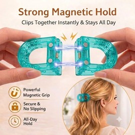 2PCS Magnetic Hair Clips for Women, Strong Hold No Slip, Blue & Orange