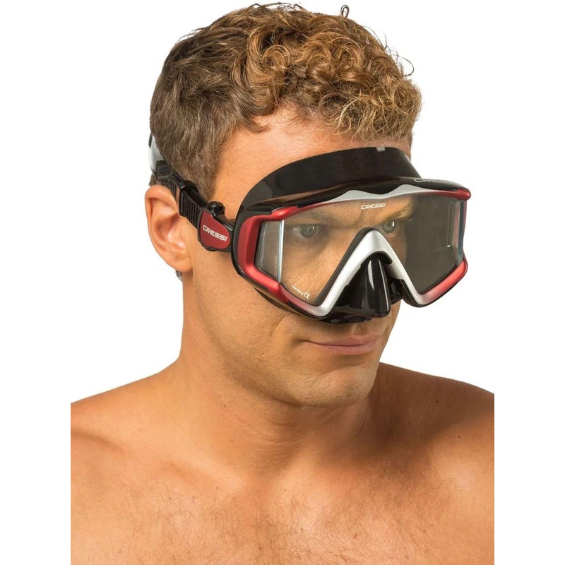Cressi Scuba Free Diving Mask [Liberty Triside] Panoramic View Black/Red/Silver