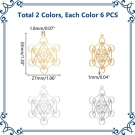 UNICRAFTALE - 12 unidades de 2 colores de metal con dije de metal de metal para collar, joyería y colgante de hexagrama dorado con diseño de estrella de geometría, Acero inoxidable, No es una piedra