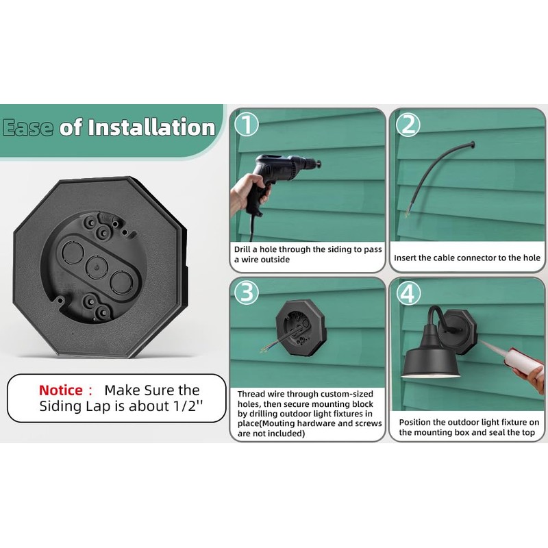 Vinyl Siding Light Mounting Block, Siding Mounting Block with Built-in
