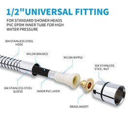 Shower Hose - Diiwet Extra Long 304 Stainless Steel Universal Hand held Shower Hose with Teflon Tape for your bathroom replacement or upgrade - Anti-rust - Anti-leak - Chrome manguera de ducha