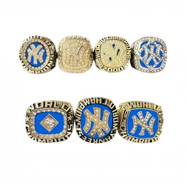 GIFT SET NEW YORK BASEBALL 1977 1978 1996 1999 2000 2009 WORLD CHAMPIONSHIP RING, 7 RINGS SET WITH 7-HOLE WOODEN DISPLAY BOX PACKAGING, HOLIDAY GIFT FOR BASEBALL FANS, Cubic Zirconia, Cubic Zirconia