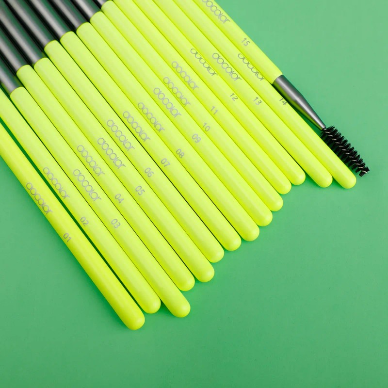 Brochas De Maquillaje Docolor Verde Neon 15 Piezas Color N1504