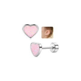 Kakonia 20G Titanium Heart Love Earrings for Girls Women 14K Gold Plated Cute Tiny Sequins Studs Hypoallergenic Earrings for Girls Cartilage Tragus Screw Back Earrings for Sensitive Ear Piercing-S