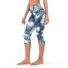 ODODOS Women's High Waisted Pattern Yoga Capri Leggings with Pockets, Tummy Control Non See Through Sports Athletic Workout Running Capris, CrosstalkNavy, XX-Large