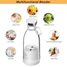 Personal portable blender, designed for making shakes and smoothies, equipped with durable stainless steel blades and USB charging, delivering excellent juice blending performance (white).