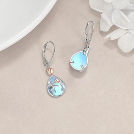 Bee Earrings for Women 925 Sterling Silver Tulip Flower Filigree Dangle Earrings Teardrop Moonstone Jewelry Birthday Gifts for Women