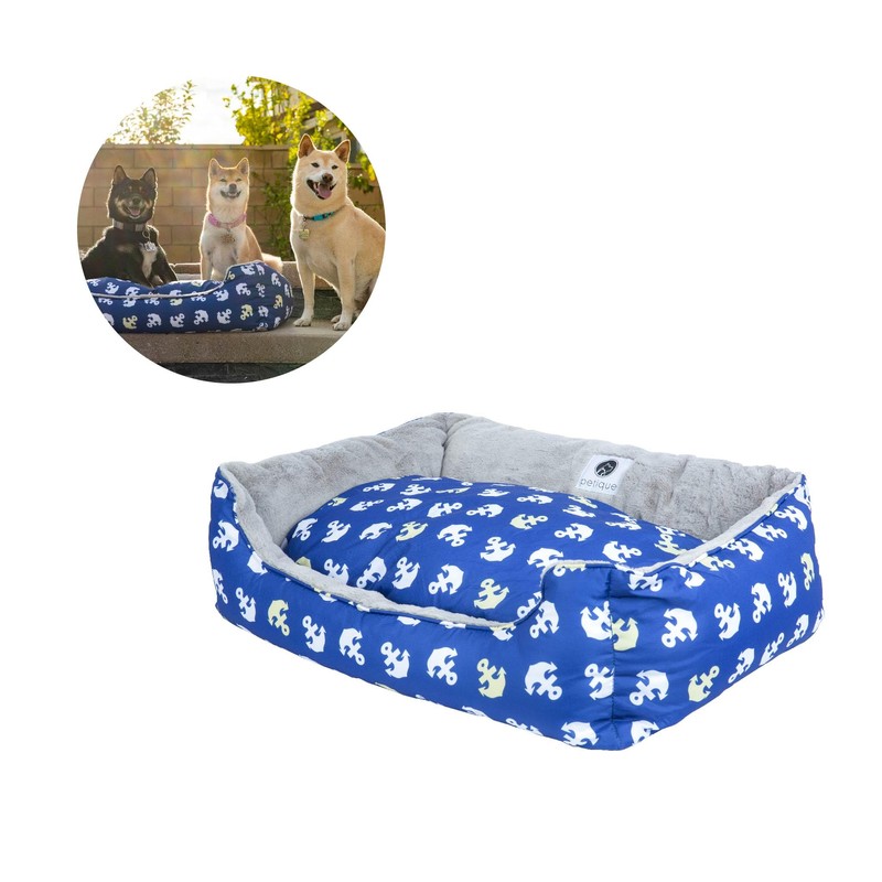 Petique Anchor's Away Reversible Pet Bed, Blue, Small