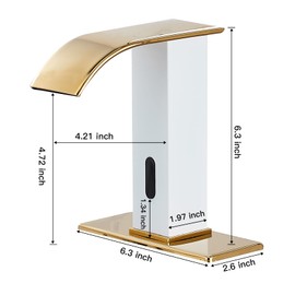 Automatic Touchless Faucet Bathroom White& Gold Waterfall Electronic Motion Sensor Faucet Hands Free Tap with Control Box and Temperature Mixing Valve Lavatory Vanity Sink Faucet AC/DC Power Basin Tap