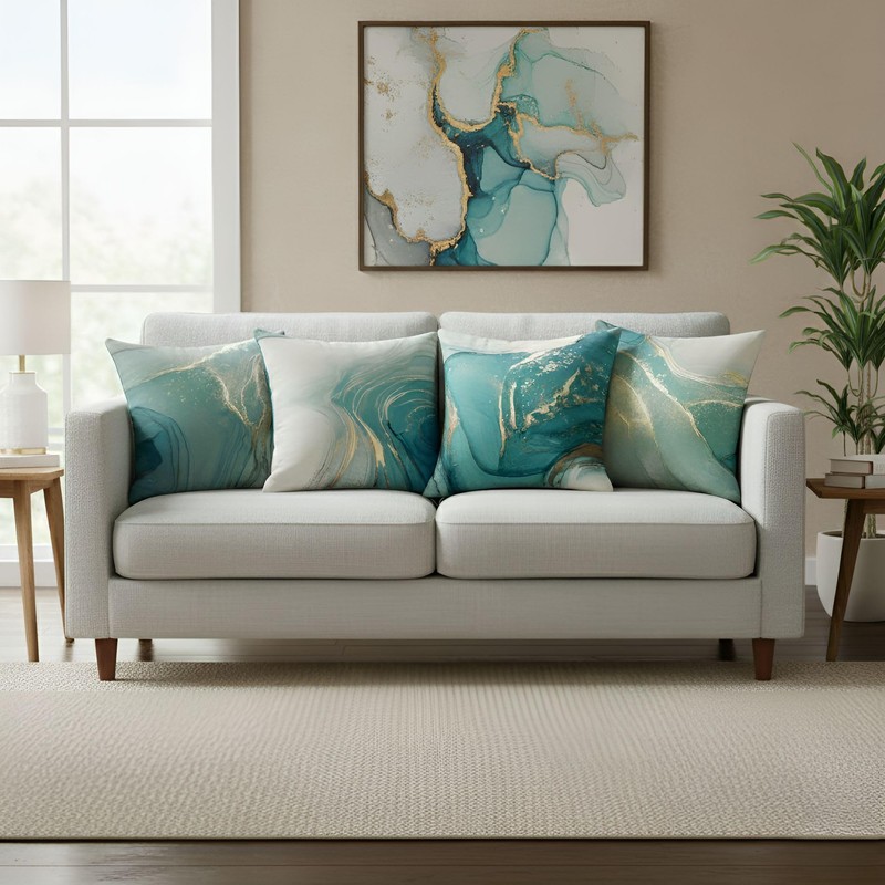 Hopomoon Marble Green Gold Throw Pillow Covers Set of 4,Luxury