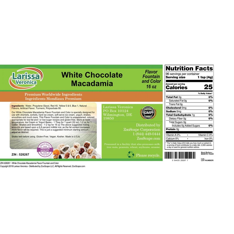 White Chocolate Macadamia Flavor Fountain and Color (16 oz, ZIN: