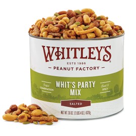 Whitley’s 'Whit's Party Mix' – Sweet & Spicy Snack Mix, Sesame Sticks, Corn Nuts, Cajun Sticks & Nuts (36 Ounce Tin)