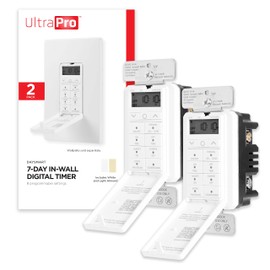 UltraPro Daysmart 7-Day Digital In-Wall Ⲧimer, Presets/Countdown Timer, Programmable Settings, Override, Sunrise/Sunset, Light Τimer for Indoor Lighting, Porch, Seasonal, Timer Switch, 2 Pack, 47940