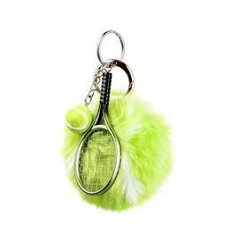 xuzhiyuan Cute Pom Pom Tennis Ball Key Chain Colorful Tennis Racket Key Rings Sports Gift for Women Men-Green