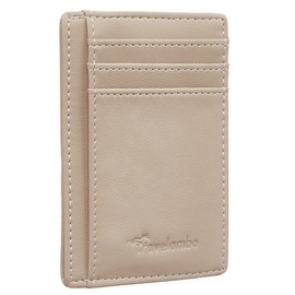 Travelambo Front Pocket Minimalist Leather Slim Wallet RFID Blocking Medium Size(Khaki)