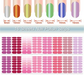 DANNEASY 16 Sheets Nail Wraps for Women Nail Polish Strips Solid Color Self Adhesive Sticker Nails Acrylic Nail Art Accessories with 1pc File, Cuticle Stick (Pink Red)
