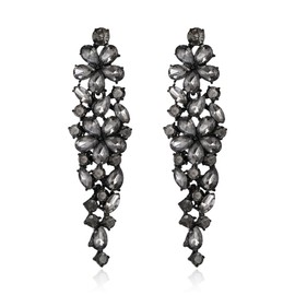 Clearine Sparkle Marquise Rhinestone Crystal Statement Dangle Earrings for Women, Art Deco Prom Chandelier Drop Earrings for Wedding Bridal Grey Black-Tone