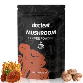 Mushroom Coffee - Mushroom Coffee, Over 6 Mushrooms with Lion Mane, Shiitake, Chaga, Reishi, Cordyceps, More, with Adaptogens & Probiotics, Instant Arabica Coffee, Vegan Mushroom Coffee Powder, Organic Mushrooms Powder, 180 g