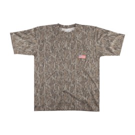 Mooselander Men's Patriotic Camo T-Shirt: USA Flag Embroidery, Camouflage Street & Gym Wear, Chest Pocket, Hunting Apparel (US, Alpha, XX-Large, Regular, Regular, Mossy Oak New Bottom Land)