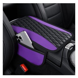IHOTDER Patchwork Leather Center Console Covers for Cars,Upgraded Arm Rest Cover for Car with Side Storage Pocket for Car Seat Organizer,Middle Console Cover Stylish Car Decoration (Purple)