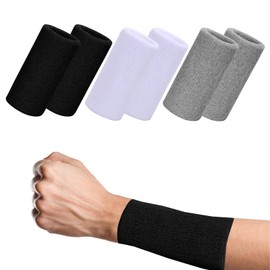 Fjquamitix Sweatbands for Men Women Moisture Wicking Cotton Terry Cloth Wristband 15x8cm Wrist Bands Extended for Tennis, Basketball, Running, Gym (3) Black White Gray