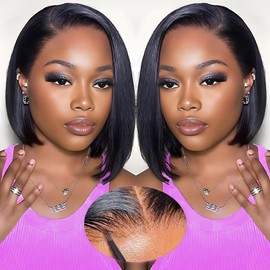 FATIAO Bob Wig Human Hair 13x6 Lace Front Wigs Human Hair Short Bob Wig Human Hair For Black Women 180% Density 10 Inch