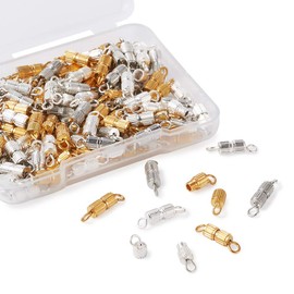 Pandahall 120Pcs/Box Brass Barrel Screw Clasps Screw Type Tube Connector Claps Ends Tips Caps with Loops Type for Jewelry Makings Golden & Platinum & Silver Color Plated