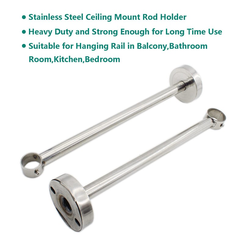 2 Pack Ceiling Mount Bracket, Stainless Steel Wardrobe Pipe Bracket