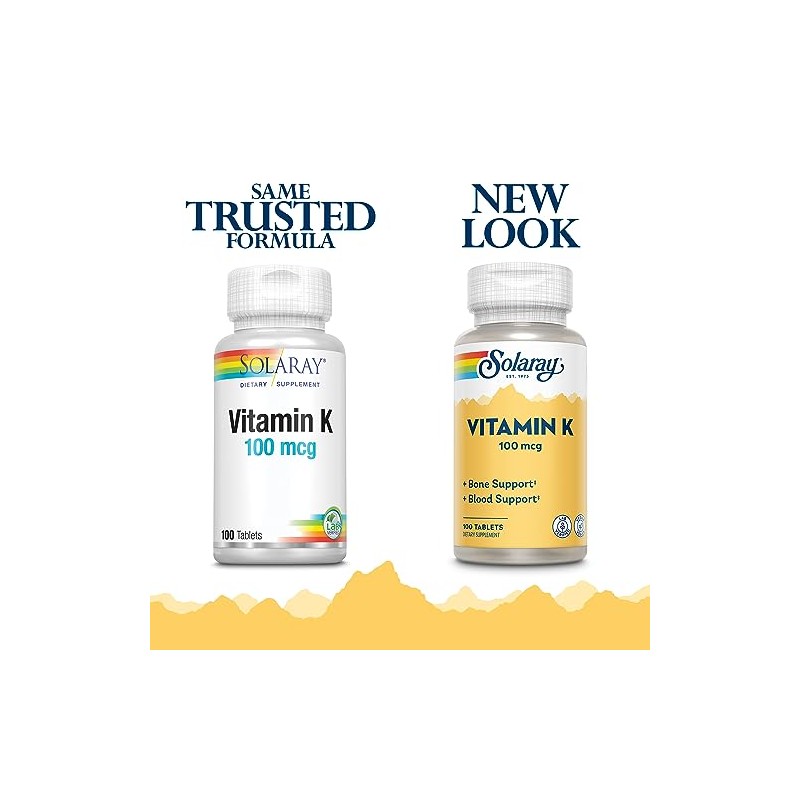 Solaray Vitamin K-1 100mcg | Healthy Bone Structure, Blood Clotting,