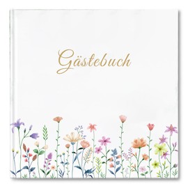 Blank Guest Book with 40 Beautiful Stickers and 44 Double Pages, Premium Thick Paper, Size 21 x 21 cm, Guest Book, Hardcover Wedding Guest Book for Weddings, Birthdays, Bridal Eve, Christening,