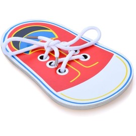 Labriciyon 1Pc Red Shoes Learning Decor Kits,Learn to Tie Your Own Shoes,Practical Learning Decor for Person,Training Board Early Wooden Threading Lacing Craft Kits,Drawing Kits,Arts and Crafts