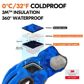 Vgo... Winter Waterproof Work Gloves Touchscreen in Cowhide, Thermal Safety Gloves in Cold Weather for Freezer Warehouse Walking HGV Trucker, 1Pair
