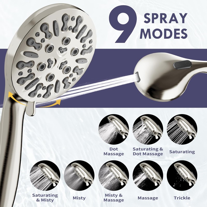 HOWUWEY Dual Shower Heads with Handheld Spray Combo, 7.5" High