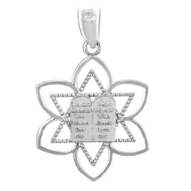 Jewish Charms and Pendants - Mizpah Star of David White Gold Pendant (10K Gold)