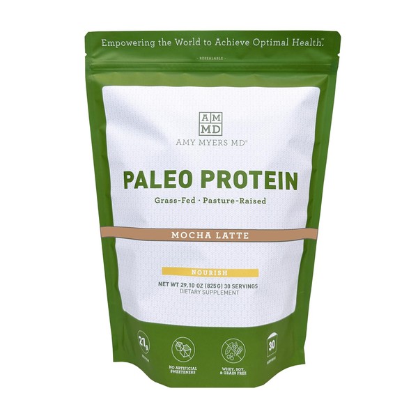 Pure Paleo Protein Mocha Latte by Dr Amy Myers – Clean Grass Fed, Pasture Raised Hormone Free Protein, Non-GMO, Gluten & Dairy Free – 21g Protein Per Serving – Mocha Shake for Paleo and Keto
