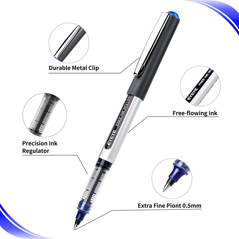 EYEYE 25 Pack 0.5mm Blue Rollerball Pens Extra Fine Point