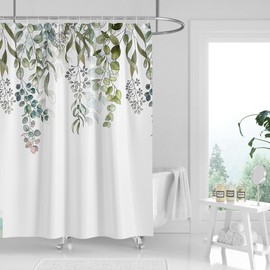 Tennove Shower Curtain Mould Resistant 180x200cm Drop Plant Leaves Bathroom Curtain Waterproof Polyester Fabric Wet Room Bathtub Shower Curtain,Weighted Hem