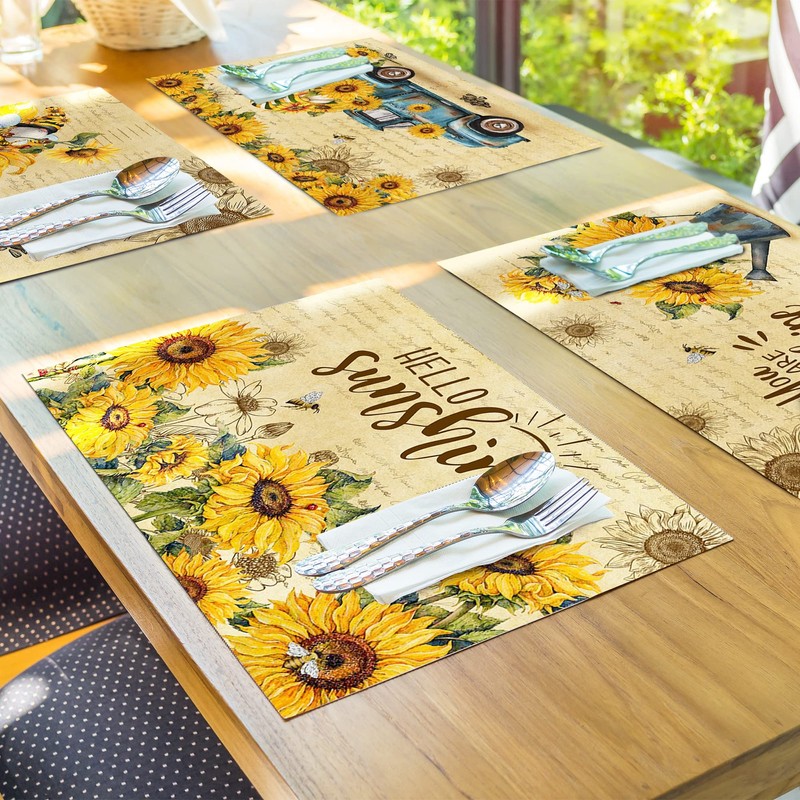 pinata Sunflower Kitchen Decor, Sunflower Placemats, Farmhouse Yellow Place Mats
