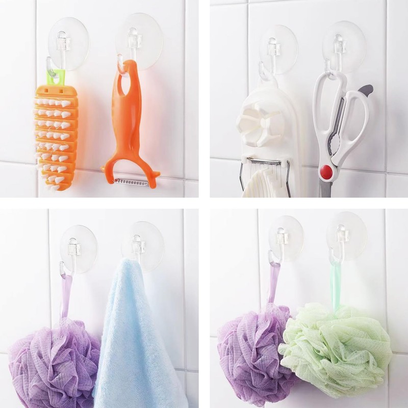 SLEEKEE 40 Transparent Suction Cup Hooks with 4 cm Diameter