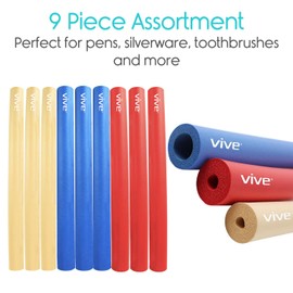 Vive Foam Tubing (9 Pack) - Utensil Padding Grips - Spoon, Fork Round Hollow Medical Closed Cell Tube - Cut to Length - Provides Wider, Larger Grip Pipe Tool for Dexterity, Disabled, Elderly