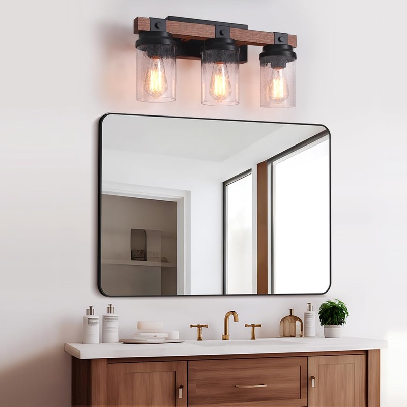 3-Light Farmhouse Vanity Light, Rustic Bathroom Light Fixtures Over Mirror