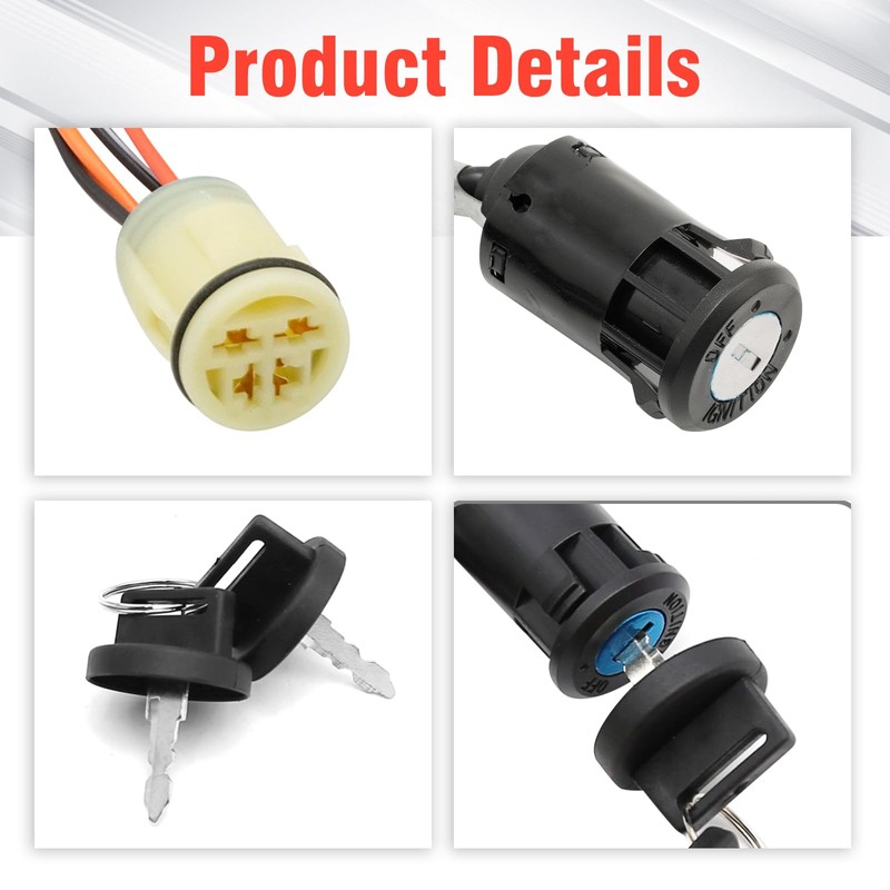 JUUDDENPARTS Ignition Key Switch, Motorcycle ATV Ignition Key Switch Assembly,