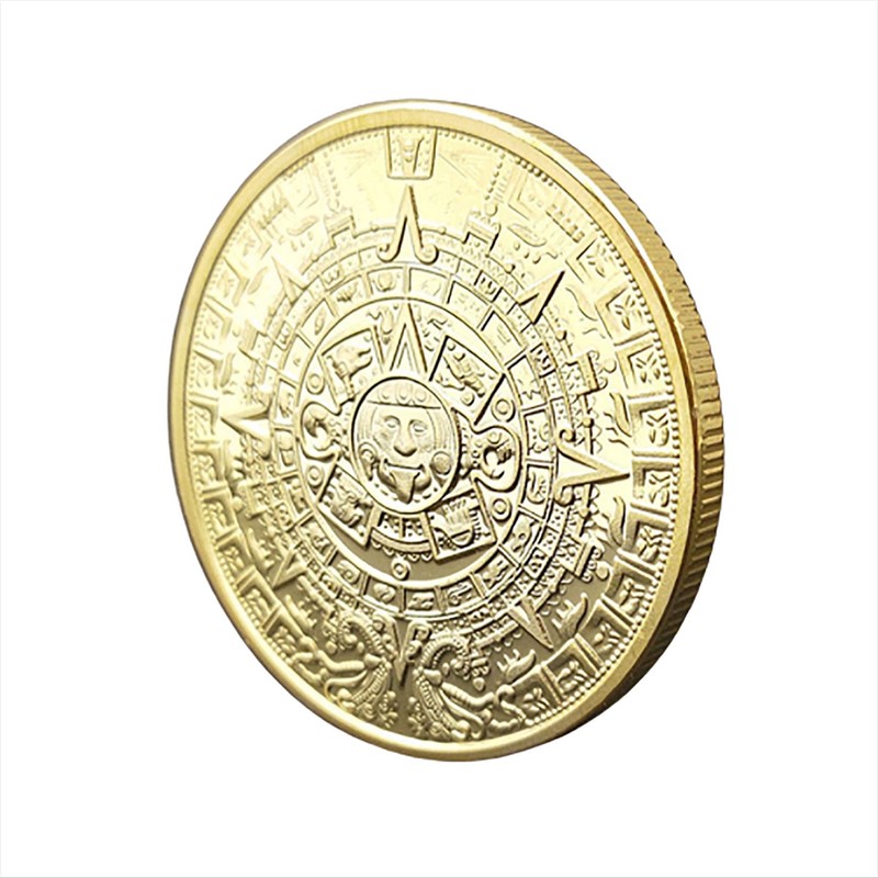 Voocye Mayan Civilization Aztec Calendar Coin 40mm Diameter (1 Gold)