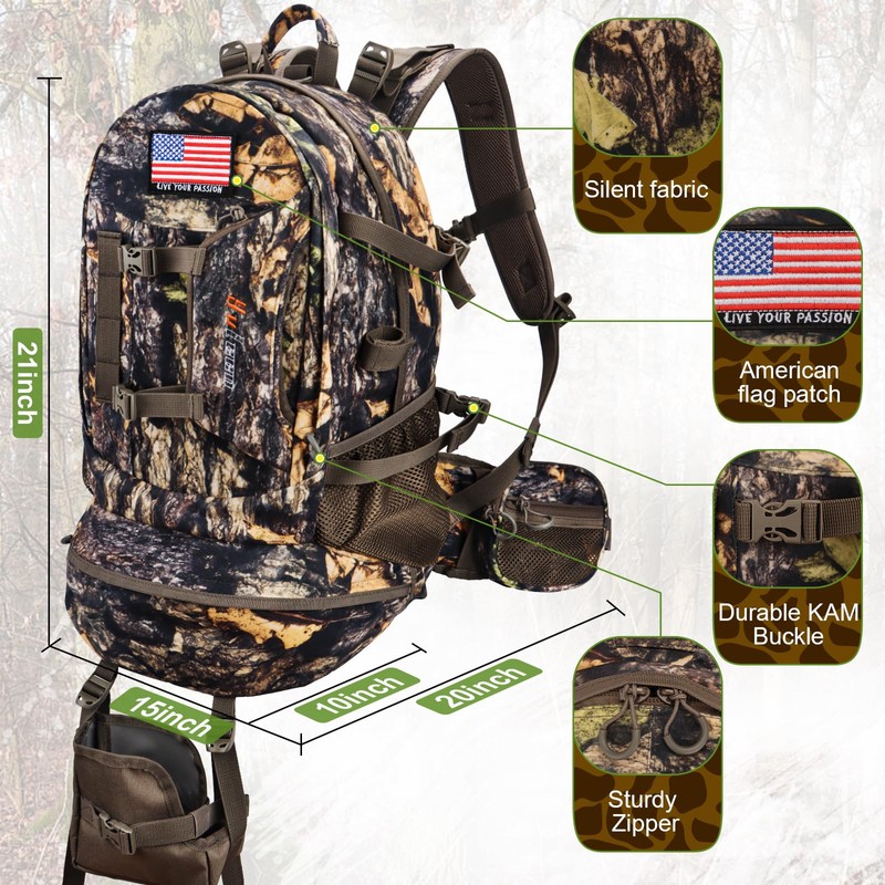 YVLEEN Hunting Backpack, Durable Camo Hunting Packs for Men, Large